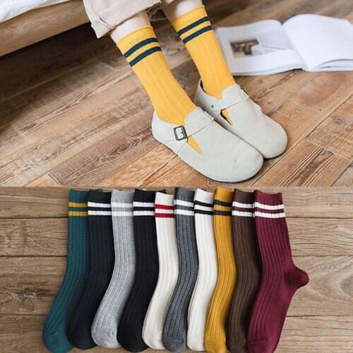 College style womens mid socks for autumn /winter Leisure socks soft breathable elastic strength striped socks