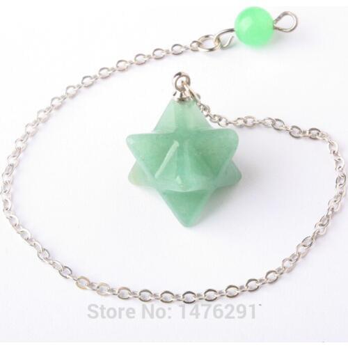 NEW 16x16MM Natural Aventurine Quartz Merkabah Pendulum Pendant With Chain 1PCS