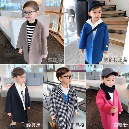 Autumn Winter Boys Jacket Girls Wool Coat Kids Lattice Coat Windbreaker Fashion Children Clothes Girls Trench Coat High Quality