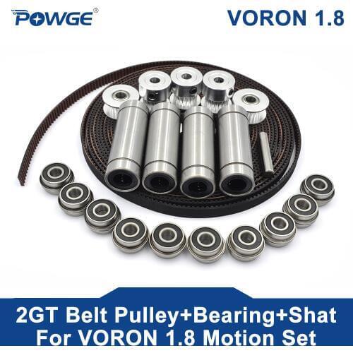 POWGE VORON 1.8 Set GT2 LL-2GT RF Open Timing Belt 2GT 20T 16T Toothed pulley Linear Bearing LM8LUU F695RS 5x30mm Shaft