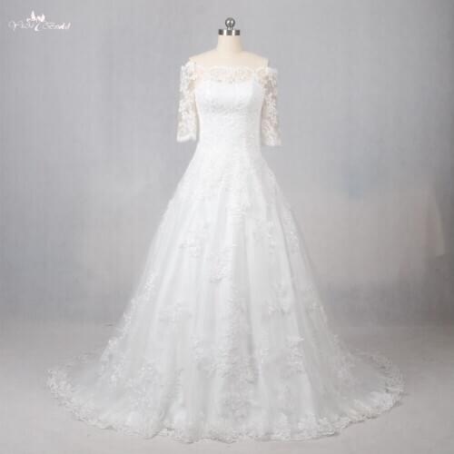 LZ099 Simple Lace Wedding Dress Custom Bride Princess Boat Neck A-line Wedding Gown