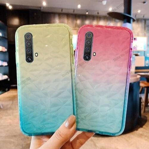 For Oppo Realme X50 Pro Gradient Diamond Pattern Phone Case For Realme Q 6 5 Pro Rainbow Color Silicone Shockproof Clear Cover