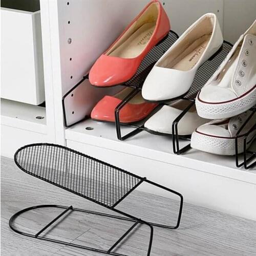 Adjustable Iron Double-Layer Shoe Rack Footwear Support Slot Space Saving Cabinet Closet Stand Shoe Organizer Shoebox