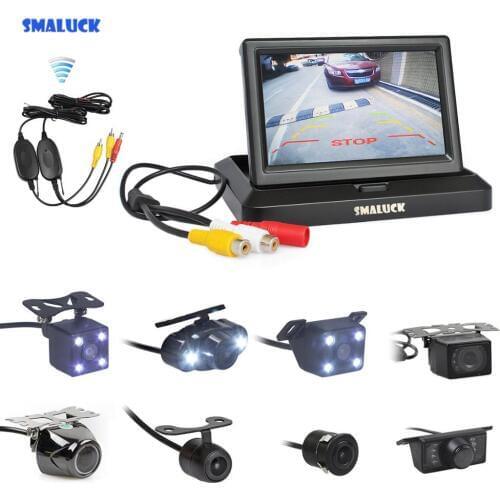 SMALUCK 5'' Wireless Car Rear View System Foldable LCD Car Reverse Rearview Monitor + Car Backup HD Reverse Rear View Cameras