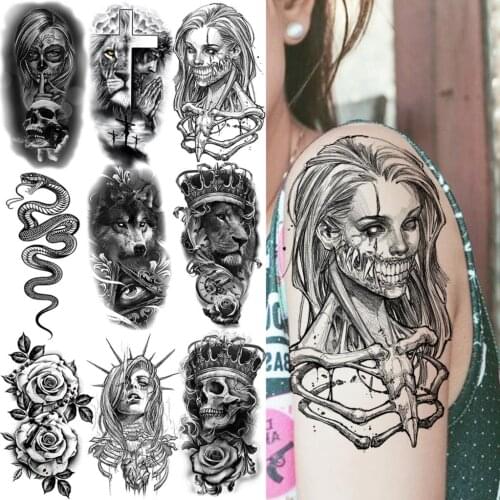 Scary Realistic Vampire Temporary Tattoos For Women Men Adults Snake Wolf Cross Skull Skeleton Prayer Fake Tattoo Sticker Arm