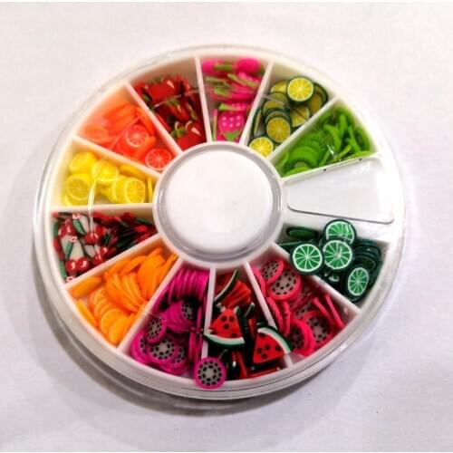 UPRETTEGO 1X Wheel Nail Art Rhinestones Decoration 3D 12 Design Mix Color Fruits Apple Orange Water melon Kiwi Nail Studs