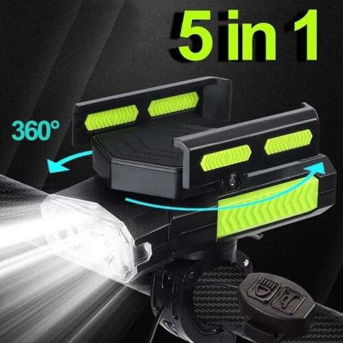 Newest 4000mAh Bicycle Light 5 in 1 Horn Phone Holder Cycling USB Flashlight Bike Front Light MTB Bike Accessories as Power Bank