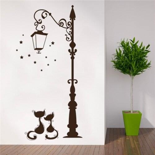 Vinyl Cats under the street light Wall Stickers romantic Background for home decoration Mural Wallpaper Art Decals decor HY1650