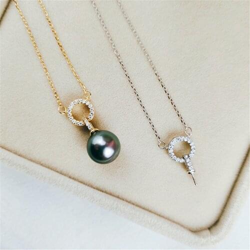 DIY pearl accessories 925 silver Blank pearl Sets of Chain Setting Base empty pendant chain with