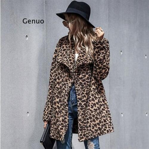 2021 Autumn Winter Jacket Women Long-Sleeved Mid-Length Fur Leopard Print Casual Coat Women