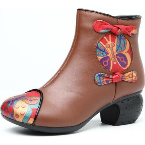 Exquisite Printing Spell Colors Autumn Boots Mother Fashion Boots Elegant Comfort High Heels Genuine Leather Boots Winter Boots