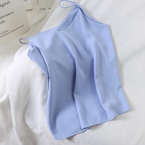 2019 Summer Crop Femme Blouses & Shirts Vest blue Tank Tops Femme Chiffon Women loose Tops G545