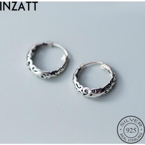 INZATT Real 925 Sterling Silver Vintage Hollow Carving Flower Hoop Earrings Ethnic Fine Jewelry Fashion Women Earrings 2018