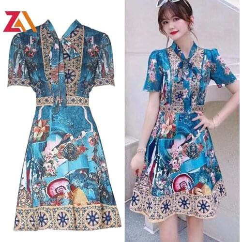 ZALady designer vintage mini dresses for women summer traf chic bow short sleeve retro streewear a-line woman dress femme robe