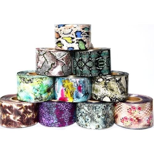 10Roll Snake Skin Nail Foils Transfer Sticker 50M*4CM African Tropical Wild Animal Adhesive Nail Art Transfer Paper Polish Decal