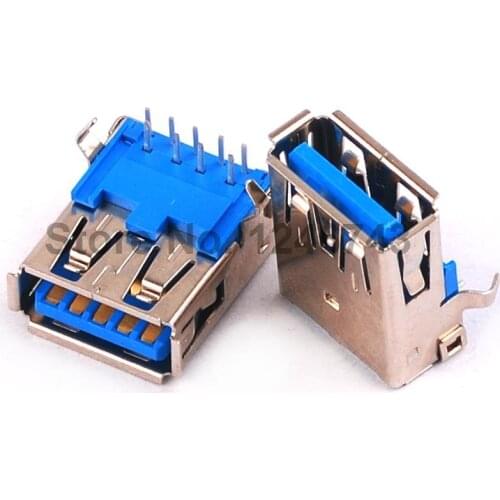 10PCS Notebook USB Blue Socket USB Interface A Female 3.0 Series 90 Degree A Female Plug 90 Degrees