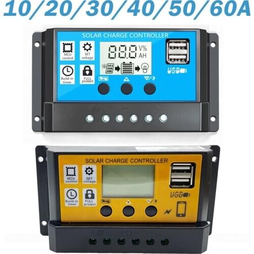 10A 20A 30A Solar Charge Controller 12V 24V Auto PWM LCD Dual USB 5V Output Solar Cell Panel Regulator PV Home Battery Charger