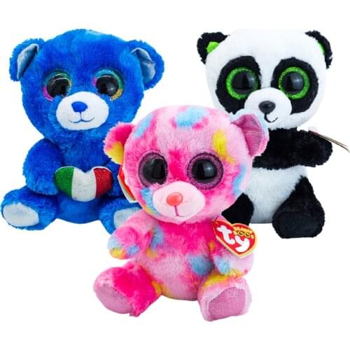 15CM TY Beanie Big Glitter Eyes Love Bear Rainbow Panda Pink Blue Plush Stuffed Animal Collectible Toy Christmas Birthday Gift