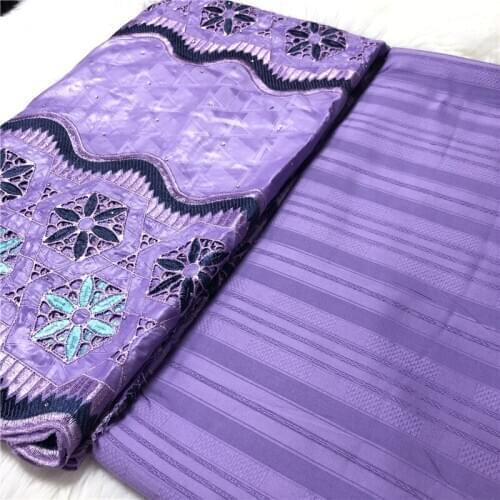 2.5Yards African Swiss Voile Atiku Polish Lace fabric + 2.5yards Embroidery Bazin Riche Brocade Fabric for Women Cloth
