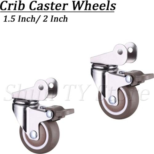 2 Pcs 1.5/2 Inch Furniture Swivel Caster Wheels Crib Rubber Caster Wheels No Noise Wheel With Brake For Furniture Cabinets