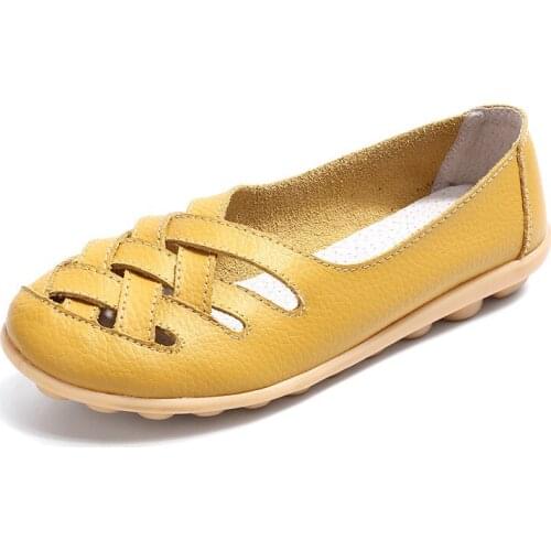 2021 Breathable Flats Female Shoes Summer 2021 New Arrival Genuine Leather Flats Woman Leather Loafers Mom Casual Shoes 35-44