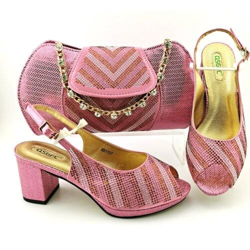 2020 High Quality Italian Design Nigerian Elegant Crystal Style and Rhinestone Ladies Shoes and Bag in Silver Color for Party