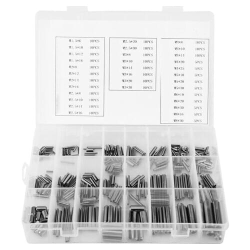 280Pcs Stainless Steel Slotted Spring Pin Assortment Kit, Split Spring Dowel Tension Roll Pins with Box