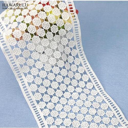 5yard 12.4cm white lace fabric trim DIY High-end fashionable bilateral lace fabrics wedding decoration computer embroidery laces