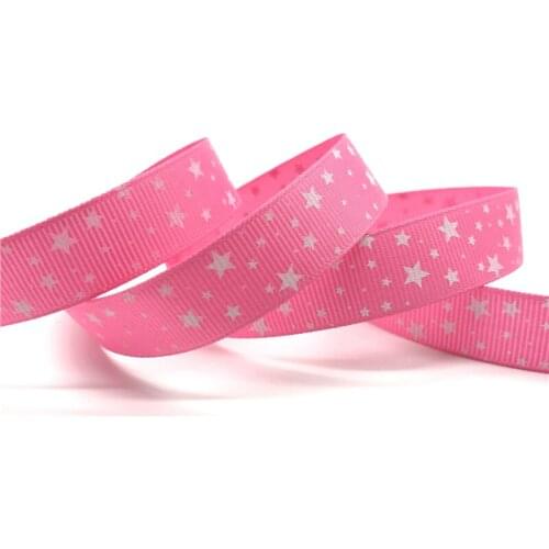 5 Yards/lot 5/8'' (15mm) Hot pink Printing Star Grosgrain Ribbon Hair Bow Party Christmas Wedding Decoration DIY Sewing Craft