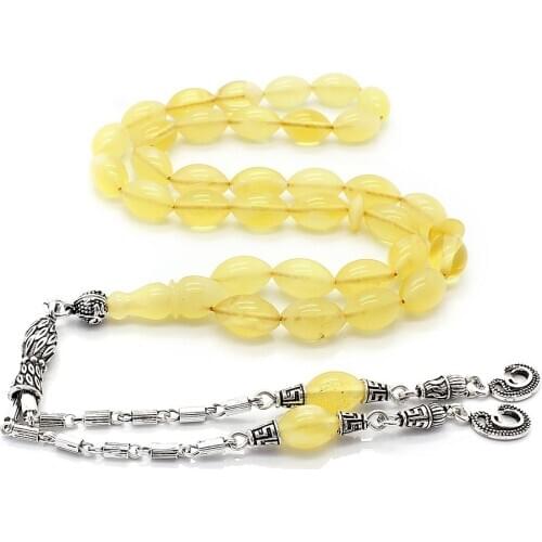 925 Sterling Silver Tassel Rosary with Barley Cutting Drop Amber Stone Natural Stone Beads Prayer Islamic Muslim Tasbih