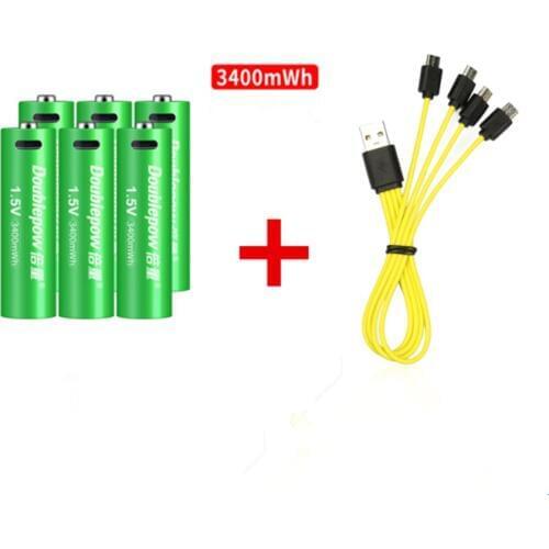 6PCS New 1.5v 3400mWh AA rechargeable battery USB AA rechargeable lithium battery with Micro USB cable for fast charging