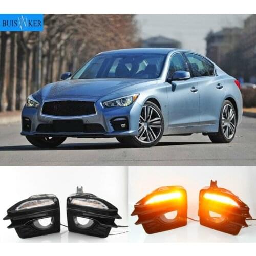Car Front Fog Lights Grille Cover + LED Daytime Running Light Lamp For Infiniti Q50 Sport 2014 2015 2016 2017 Signal day lights
