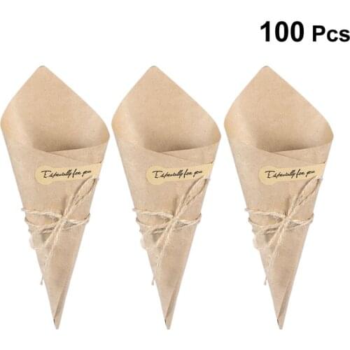 50/100pcs DIY Kraft Paper Cones Candy Boxes Novel Creative Ice Cream Flower Holder Kraft Paper for Wedding Party Gifts Crafting