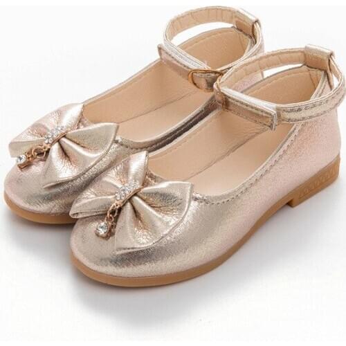 CUZULLAA Children Dance Shoes Spring Autumn New Flats Girls Princess Dress Shoes Wholesale Rhinestone Bow Baby Shoes Size 21-36