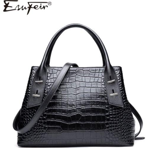 ESUFEIR New Genuine Leather Crocodile Pattern Women Handbags Fashion Lady Crossbody Bag Shoulder Bag Luxury Brand Designer Bag
