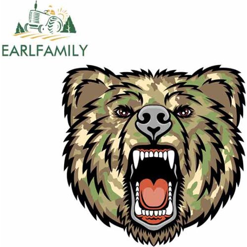 EARLFAMILY 13cm x 12.9cm for Army Camo Angry Bear Cool Funny Car Sticker Vinyl Waterproof RV VAN Car Accessories JDM Anime Sign