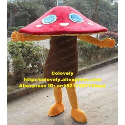 Handsome Red Mushroom Penester Agaric Mascot Costume Fancy Dress With Big Red Cone Hat Cylinder Brown Body Orange Legs No.7057