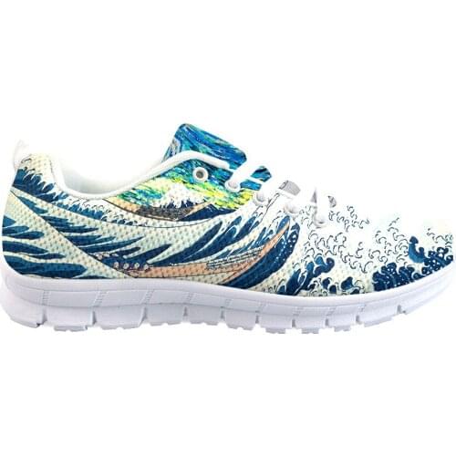 Wave 3D Full Print Flats Lace-Up for Women Teenager Casual Mesh Sneakers Summer Shoes Girls Spring Shoe Custom Pattern