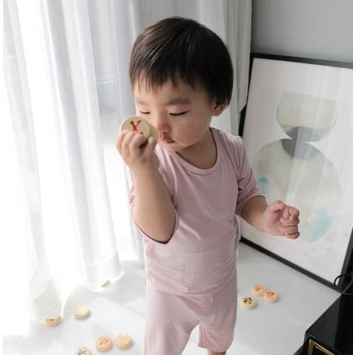 Summer Kids Pyjamas Clothing Suit Boy Girl Sleepwear solid Nightwear 2pcs Pajama Set Baby Inflant Toddler Clothes set SR-381