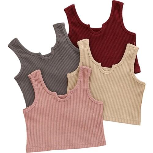 Summer Breathable Little Girls Vest, Simple Style Solid Color Sleeveless Top Children Casual Clothes for Beach Vacation