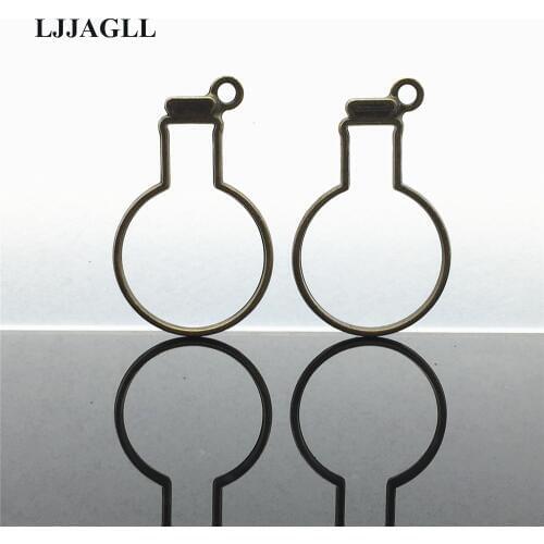 LJJAGLL 3 Colors 10pcs Alloy Metal Hollow Bottle Tray Bezel Blank Bottle Charms Pendant Glue Adhesion Diy Jewelry Making ABK002