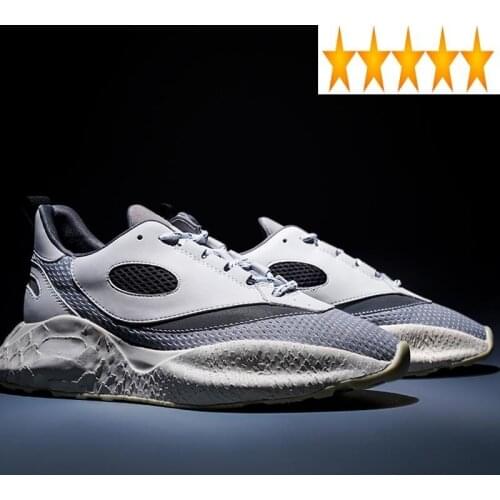 Patchwork Fashion Mens Genuine Mesh Leather Brand Breathable Lace Up Joggers Sneakers Thick Platform Reflect Light Shoes