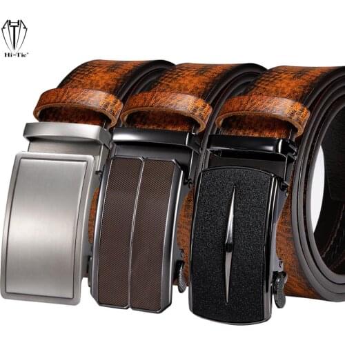 Top Quality Tan Burnt Orange Genuine Leather Mens Belts Automatic Buckles Waistband Ratchet Straps for Dress Jeans Formal Casual