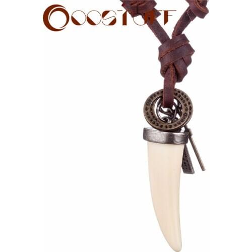 Men Jewelry Statement necklaces & pendants kolye Punk Leather Rope collier collares homme Choker colar Tooth Necklace for Women