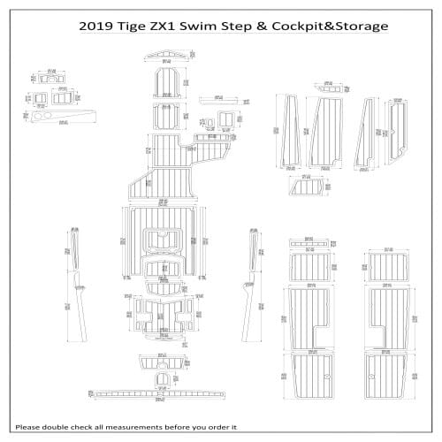 2019 Tige ZX1 Swim Step & Cockpit& Storage Pad Boat EVA Teak Decking 1/4" 6mm
