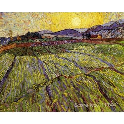 Wall art Landscape with Ploughed Fields by Vincent Van Gogh paintings on canvas Handmade High quality
