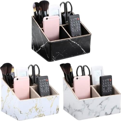 3 Grids Marble Leather Desk Stationery Organizer Pen Pencil Holder Mobile Phone Remote Control Storage Box Office Supplies