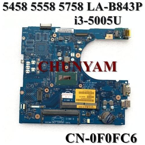 I3-5005U FOR Dell 5558 5458 5758 Motherboard AAL10 LA-B843P CN-0F0FC6 F0FC6 Mainboard 100% tested