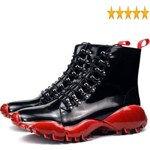 Platform Up Brand Boots Lace Men Street Designer Red Casual Ankle Shoes Luxury Genuine Leather High-Top Sneakers Plus Size 45