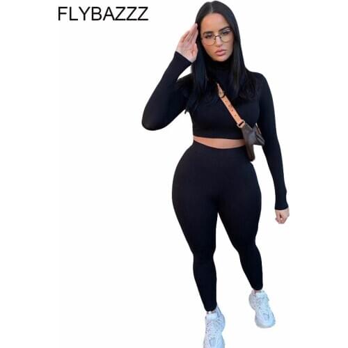 Solid Sport Active Wear Slim Matching Sets Women Long Sleeve Autumn Casual Bodycon 2 Piece Outfits Crop Top And Leggins Yoga Set